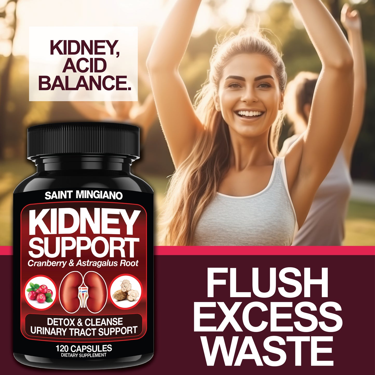 Kidney Support Cleanse Detox & Repair -120 Capsules - Cranberry & Astragalus Root Pills