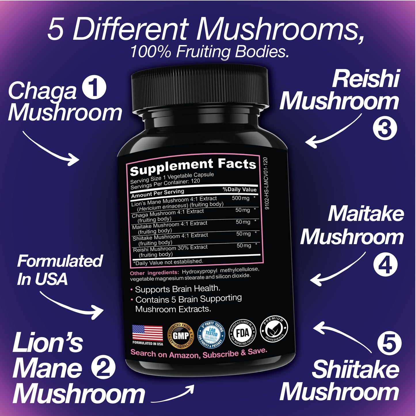 Lion's Mane Mushroom Supplement | 120 Capsules